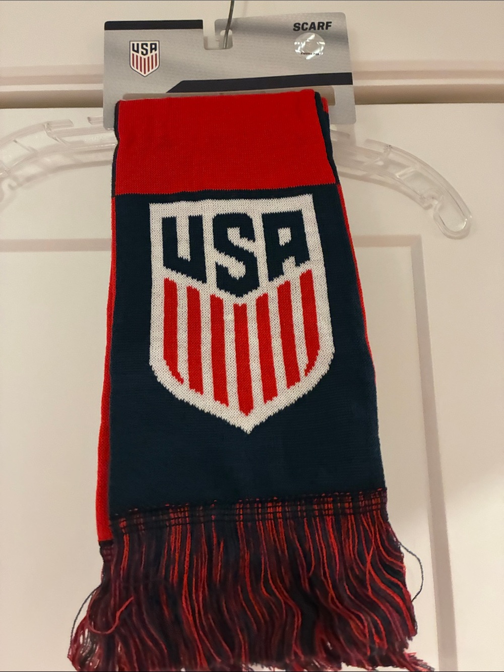 USA Crest Knit Fan Scarf in Red and Navy